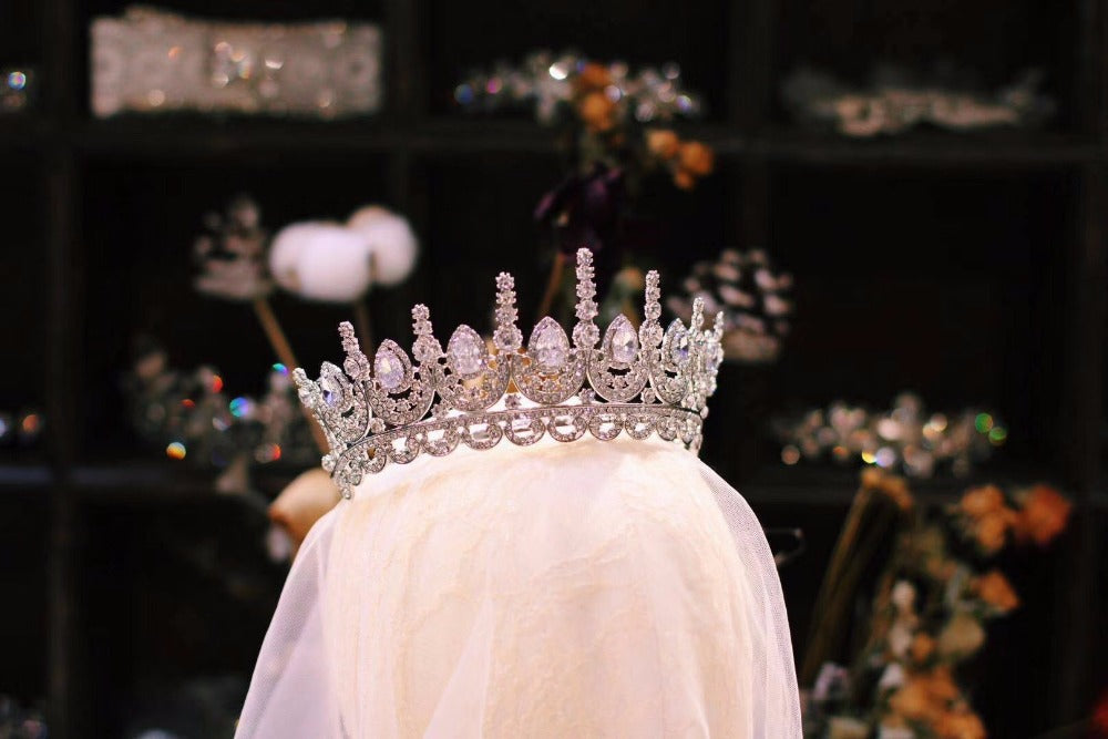 Rosebridalpark Zircon Gorgeous Bridal Wedding Hair Accessories Tiara Big Cubic Zirconia Crown Headband For Bridesmaid t997
