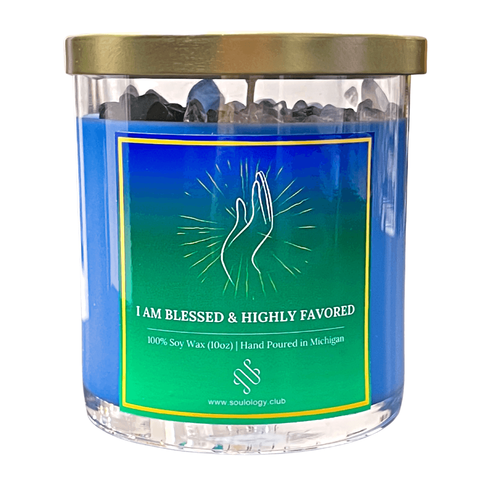 Blessed & Highly Favored Manifestation Crystal Candle - Blessings in Abundance
