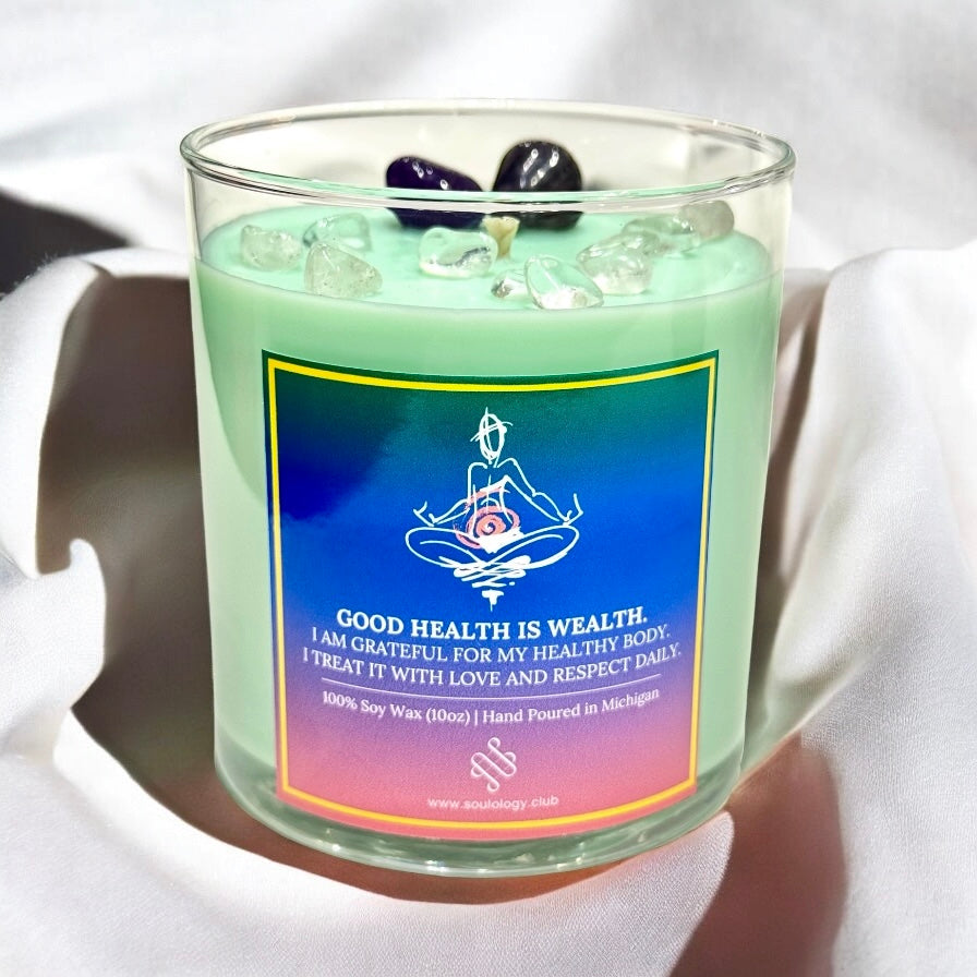 Good Health Is Wealth Manifestation Crystal Candle - Healing | Good Health
