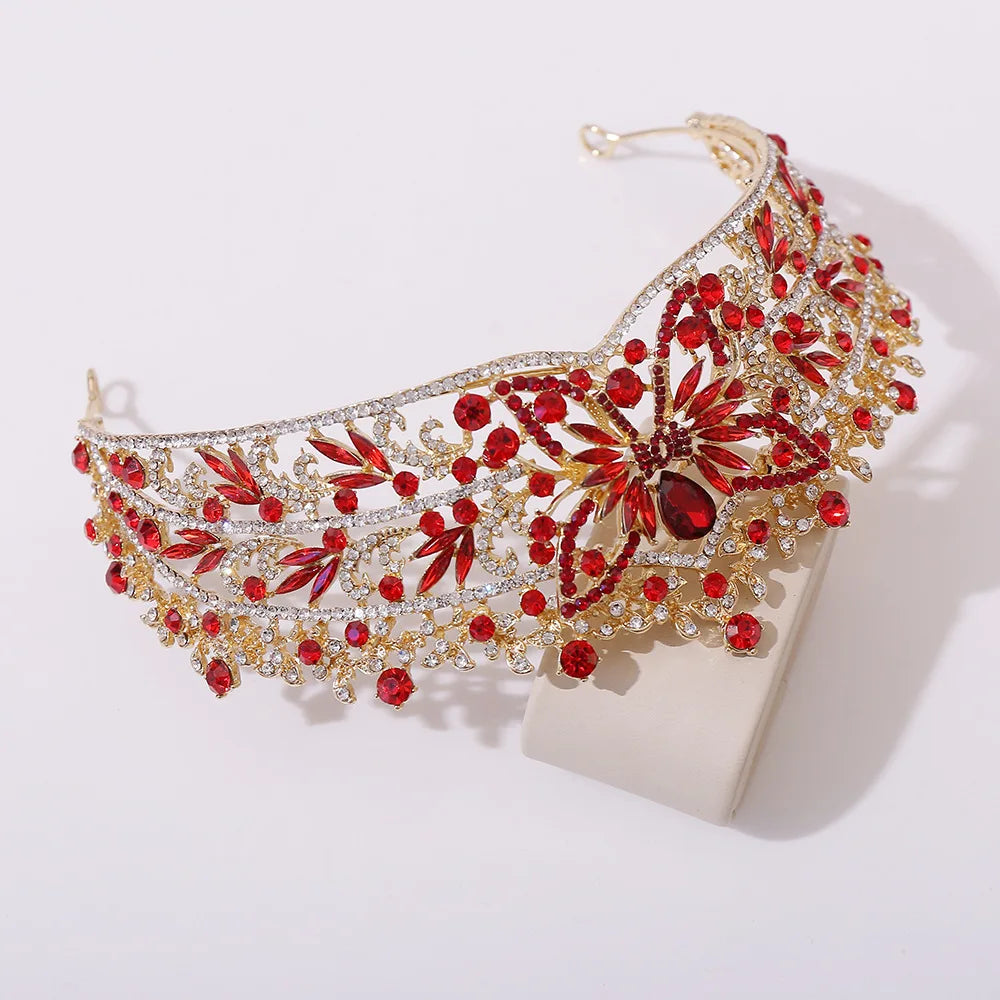 Baroque Rhinestone Butterfly Tiaras For Women Wedding Party Luxury Elegant Blue Red Crystal Crown Pageant Diadem Hair Accessories