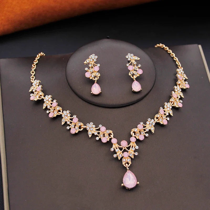 Elegant Bride Tiaras and Necklace Earrings Set Girls 3 pcs Party Birthday Bridal Sets Wedding Crown Jewelry Costume Accessories