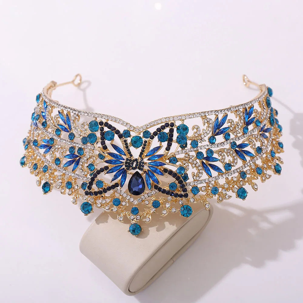 Baroque Rhinestone Butterfly Tiaras For Women Wedding Party Luxury Elegant Blue Red Crystal Crown Pageant Diadem Hair Accessories