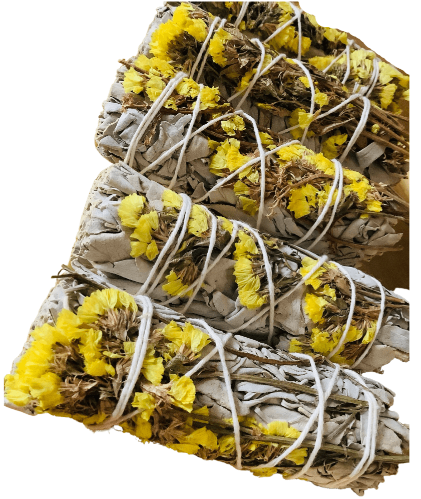 4" Sustainably Harvested -  White Sage & Yellow Sinuata Flower