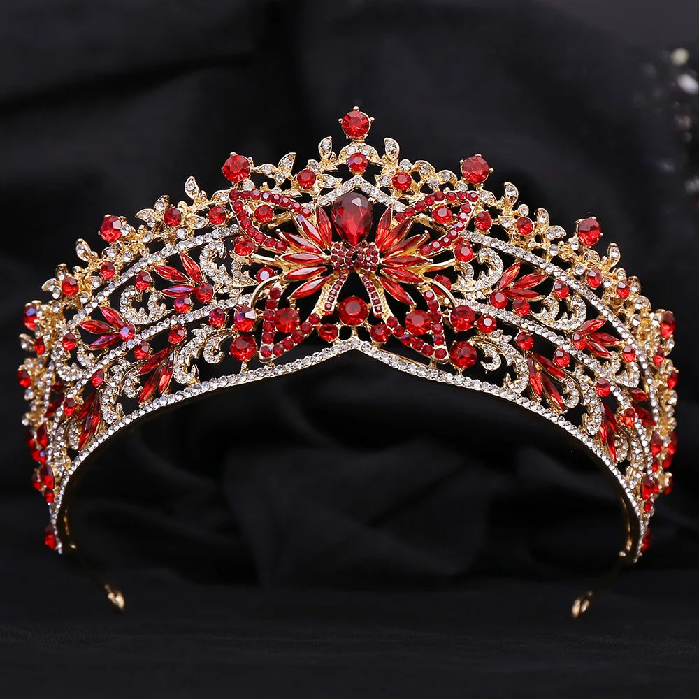 Baroque Rhinestone Butterfly Tiaras For Women Wedding Party Luxury Elegant Blue Red Crystal Crown Pageant Diadem Hair Accessories